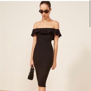 Reformation Ruffle Off the Shoulder Midi Dress